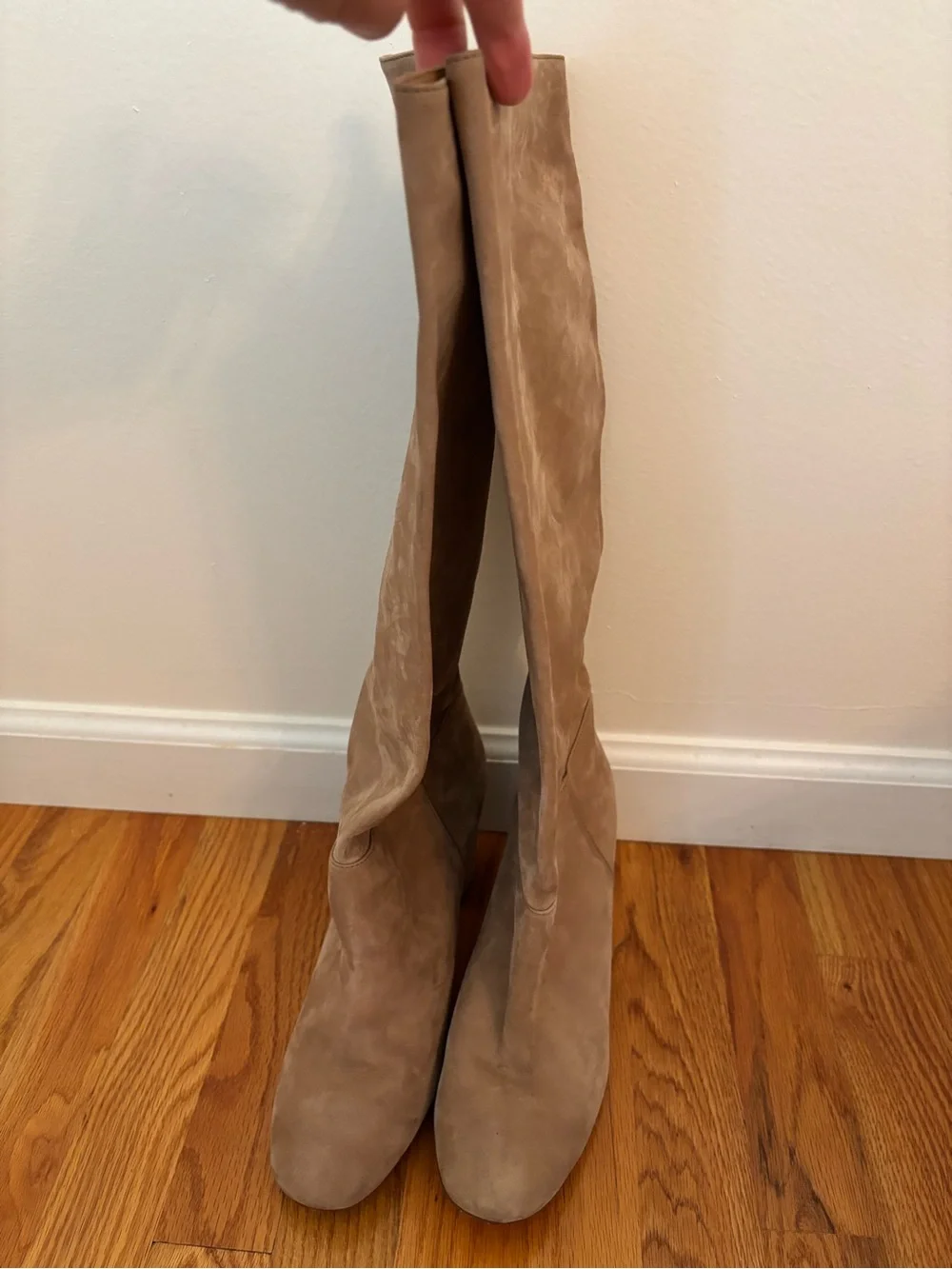 Schutz Taupe Knee-High Suede Block Heel Boots - Women